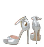 MIA - Srebrne sandały na platformie szpilki z licowej skóry - obrazek 5