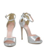 MIA - Srebrne sandały na platformie szpilki z licowej skóry - obrazek 6