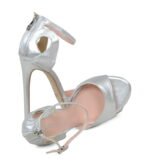 MIA - Srebrne sandały na platformie szpilki z licowej skóry - obrazek 4