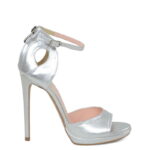 MIA - Srebrne sandały na platformie szpilki z licowej skóry