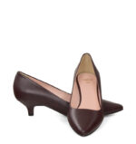 MICHELLE - Ciemno bordowe szpilka na kaczuszce z licowej skóry - obrazek 4