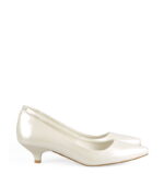 MICHELLE - Ecru szpilka z perłowej lakierowanej skóry na niskim obcasie