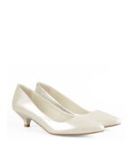MICHELLE - Ecru szpilka z perłowej lakierowanej skóry na niskim obcasie - obrazek 2