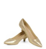 MICHELLE - Złote szpilka na niskim obcasie z satynowanej skóry - obrazek 4