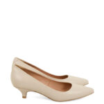 MICHELLE - Beżowe jasne szpilki na niskim obcasie z licowej skóry