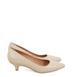 MICHELLE - Beżowe jasne szpilki na niskim obcasie z licowej skóry