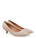 MICHELLE - Beżowe pudrowy róż na niskim obcasie z licowej skóry - obrazek 2