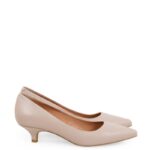 MICHELLE - Beżowe pudrowy róż na niskim obcasie z licowej skóry