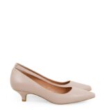 MICHELLE - Beżowe pudrowy róż na niskim obcasie z licowej skóry