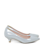 MICHELLE - Jasne, srebrne szpilka na kaczuszce z satynowanej skóry