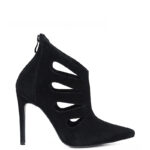 MIYU - Czarne botki szpilki, welurowe, ozdobne wycięcia