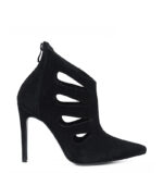 MIYU - Czarne botki szpilki, welurowe, ozdobne wycięcia