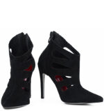 MIYU - Czarne botki szpilki, welurowe, ozdobne wycięcia - obrazek 5