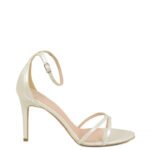 NARE - Ecru sandały na szpilce z perłowej skóry zakryta pięta