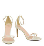 NARE - Ecru sandały na szpilce z perłowej skóry zakryta pięta - obrazek 6