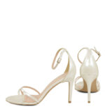 NARE - Ecru sandały na szpilce z perłowej skóry zakryta pięta - obrazek 5