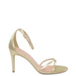 NARE - Złote sandały na szpilce z licowej skóry zakryta pięta