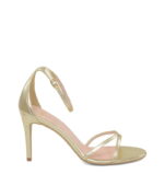 NARE - Złote sandały na szpilce z licowej skóry zakryta pięta