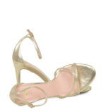 NARE - Złote sandały na szpilce z licowej skóry zakryta pięta - obrazek 4