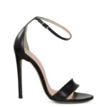 NATALIE - Czarne sandały na wysokiej szpilce z licowej skóry