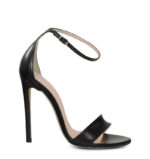 NATALIE - Czarne sandały na wysokiej szpilce z licowej skóry