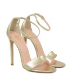 NATALIE - Sandały na wysokiej szpilce złote z licowej skóry - obrazek 2