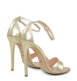 NATALIE - Sandały na wysokiej szpilce złote z licowej skóry - obrazek 3