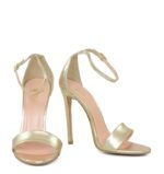 NATALIE - Sandały na wysokiej szpilce złote z licowej skóry - obrazek 6