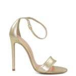NATALIE - Sandały na wysokiej szpilce złote z licowej skóry