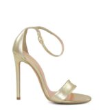 NATALIE - Sandały na wysokiej szpilce złote z licowej skóry