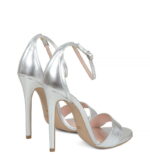 NATALIE - Sandały na wysokiej szpilce srebrne z licowej skóry - obrazek 3