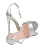 NATALIE - Sandały na wysokiej szpilce srebrne z licowej skóry - obrazek 4