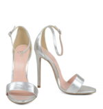 NATALIE - Sandały na wysokiej szpilce srebrne z licowej skóry - obrazek 6