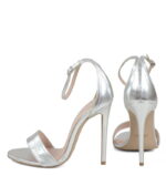 NATALIE - Sandały na wysokiej szpilce srebrne z licowej skóry - obrazek 5