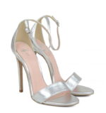 NATALIE - Sandały na wysokiej szpilce srebrne z licowej skóry - obrazek 2