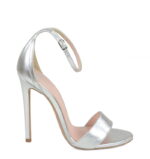 NATALIE - Sandały na wysokiej szpilce srebrne z licowej skóry