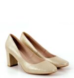 NORMA- Złote  jasne czółenka na słupku tekstura satynowa - obrazek 2