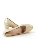 NORMA- Złote  jasne czółenka na słupku tekstura satynowa - obrazek 4