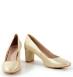 NORMA- Złote  jasne czółenka na słupku tekstura satynowa - obrazek 6