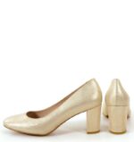 NORMA- Złote  jasne czółenka na słupku tekstura satynowa - obrazek 5