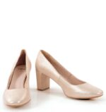 NORMA- Złoto-różowe czółenka na słupku satynowane - obrazek 5