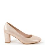 NORMA- Złoto-różowe czółenka na słupku satynowane