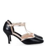 PENELOPE - czarne czółenka do tańca złota lamówka