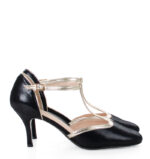 PENELOPE - czarne czółenka do tańca złota lamówka