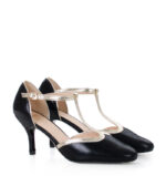 PENELOPE - czarne czółenka do tańca złota lamówka - obrazek 2