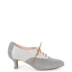 PILAR - Szaro białe buty treningowe do tańca, lamówka beżowa