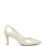 RIKO - Ecru czółenka na szpilce z perłowej lakierowanej skóry