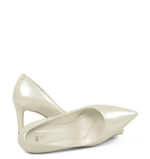RIKO - Ecru czółenka na szpilce z perłowej lakierowanej skóry - obrazek 4