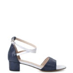 Robin - Biało granatowe sandałki na niskim słupku