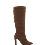 ROSE - ciemno brązowe kozaki do kolana na cienkim słupku